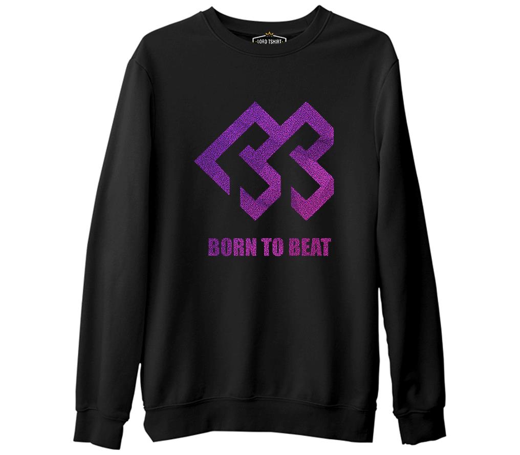 Born to Beat - Logo Grain Siyah Erkek Kalın Sweatshirt
