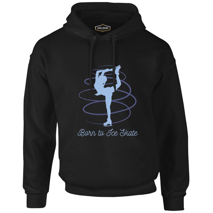 Born to Ice Skate Siyah Erkek Fermuarsız Kapşonlu