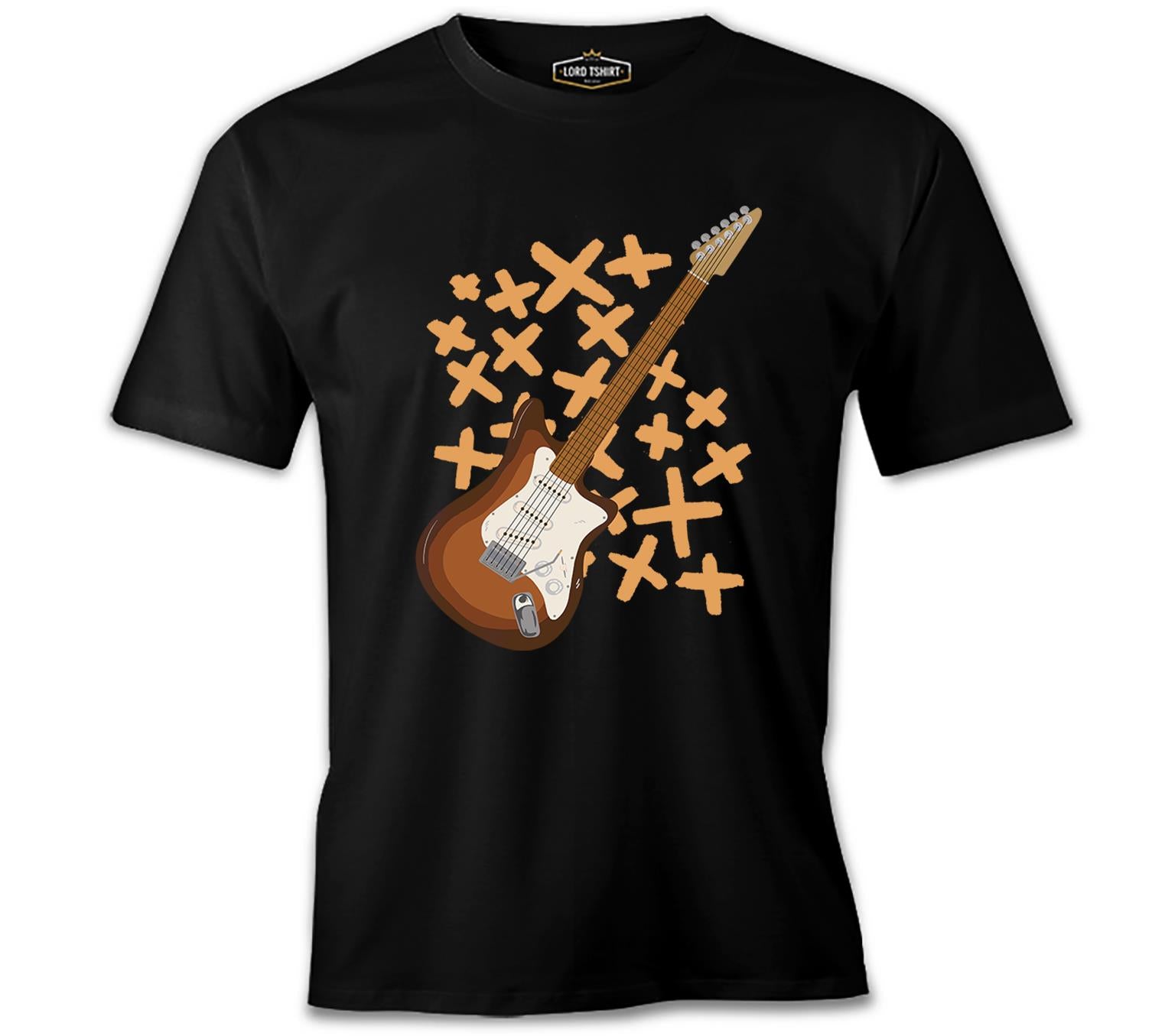 Brown Electric Guitar Illustration Siyah Erkek Tshirt