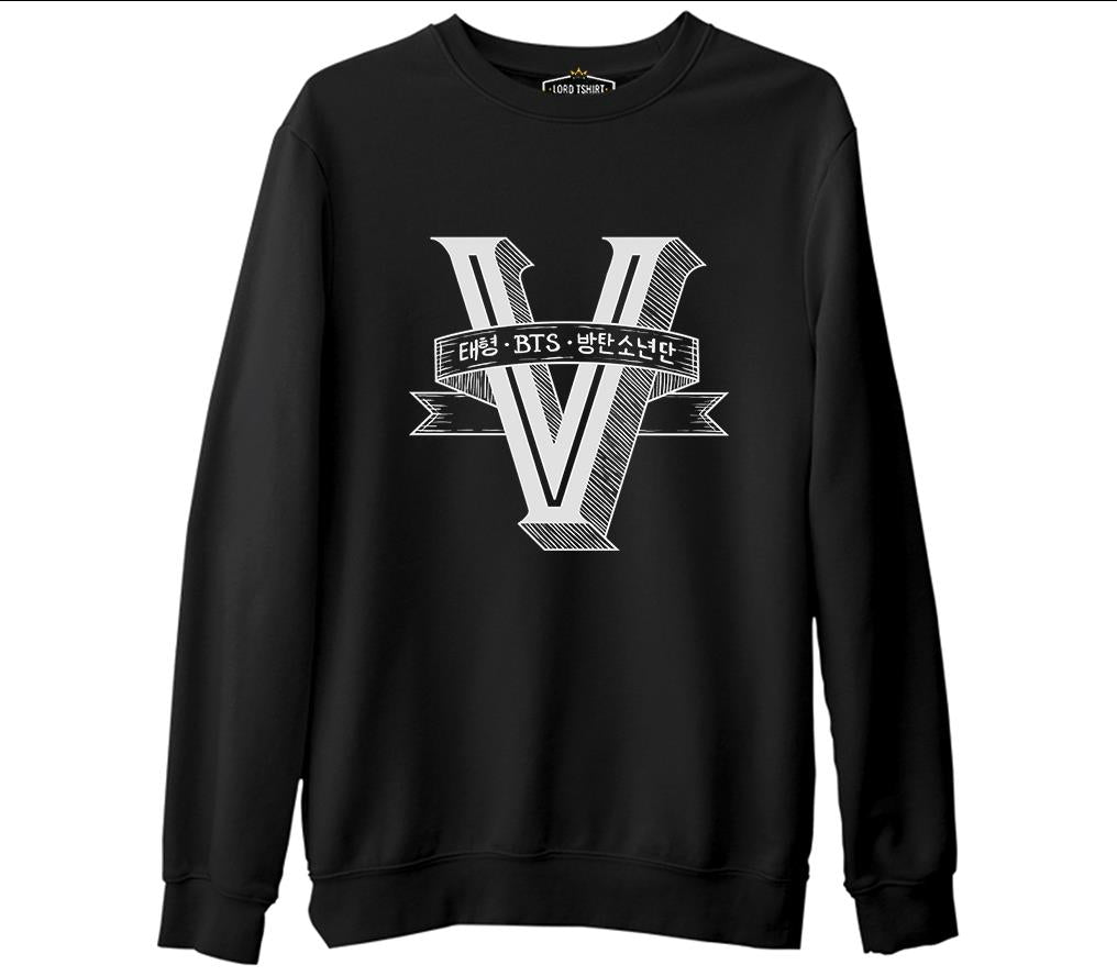 BTS -  V  Siyah Erkek Kalın Sweatshirt
