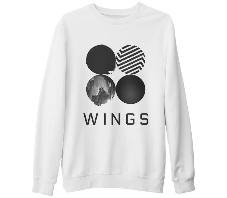 BTS - Wings Logo  Beyaz Kalın Sweatshirt