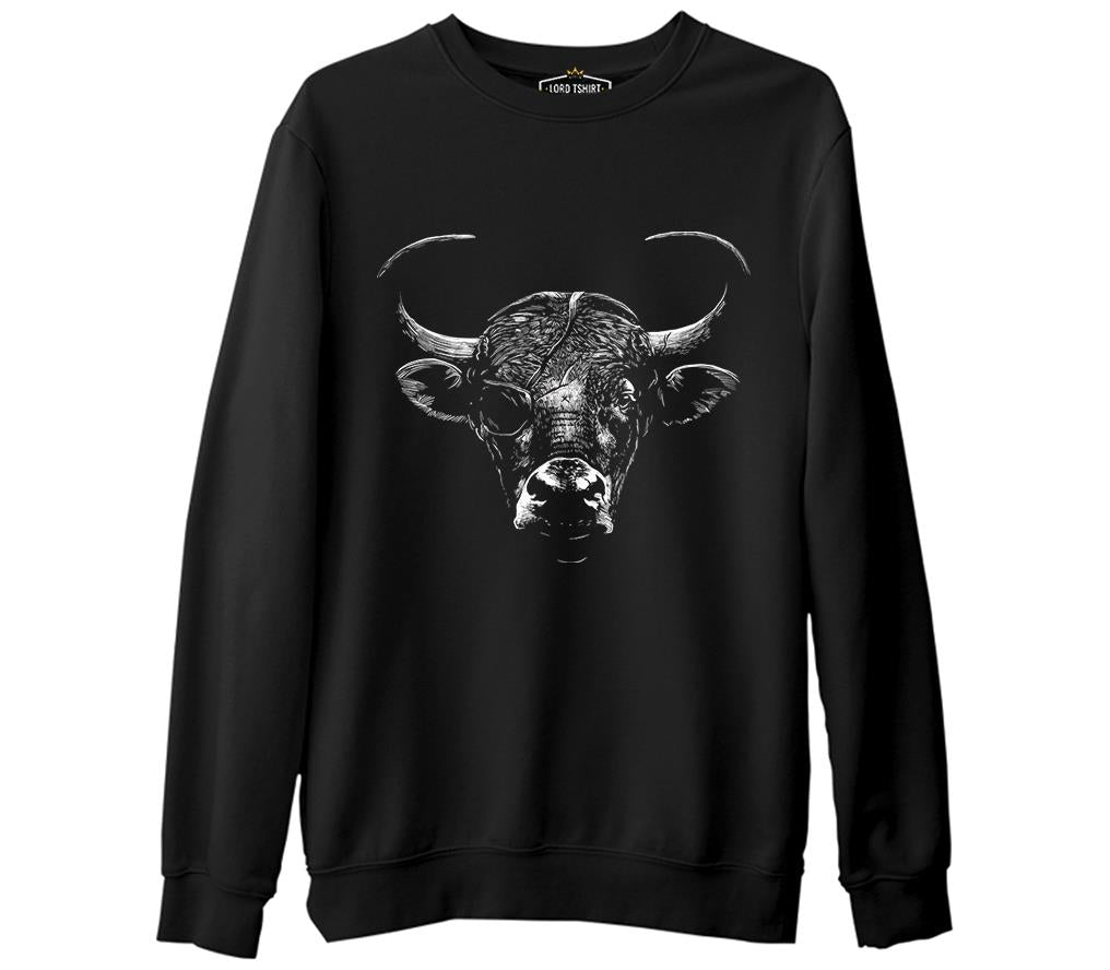 Bull with an Eye Patch Siyah Erkek Kalın Sweatshirt