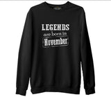 Burç - Born in November Vintage Siyah Erkek Kalın Sweatshirt