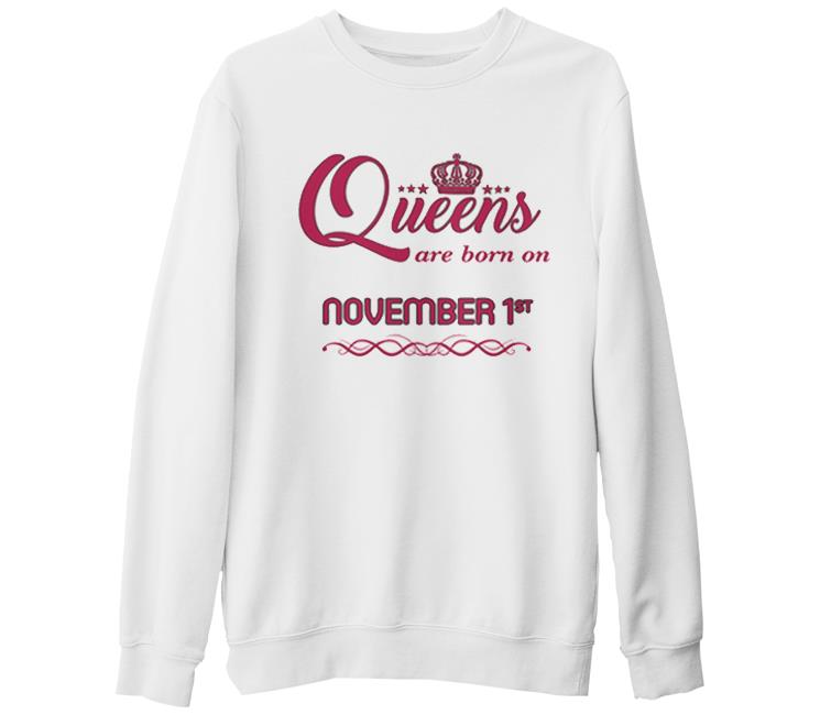 Burç - Born on November White Thick Sweatshirt