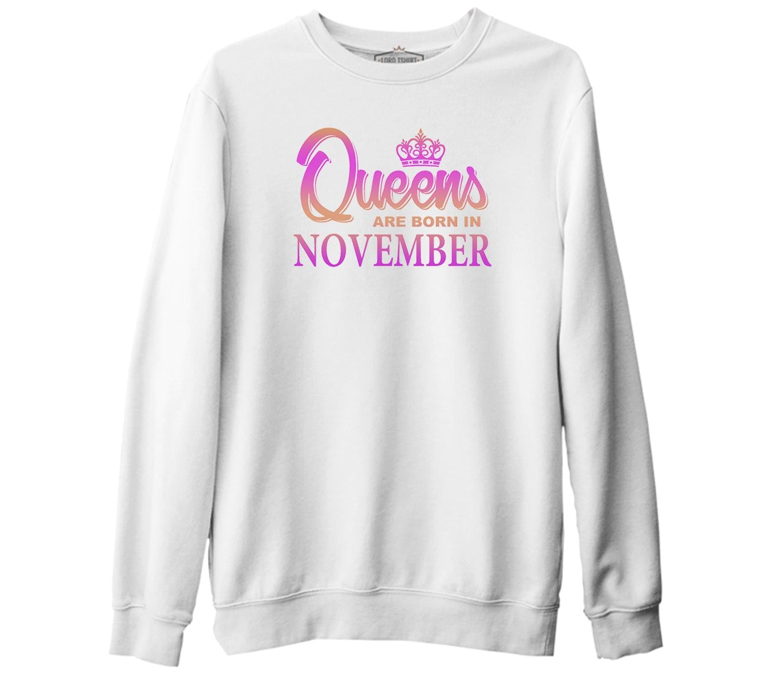 Burç - Queens are Born  Beyaz Kalın Sweatshirt