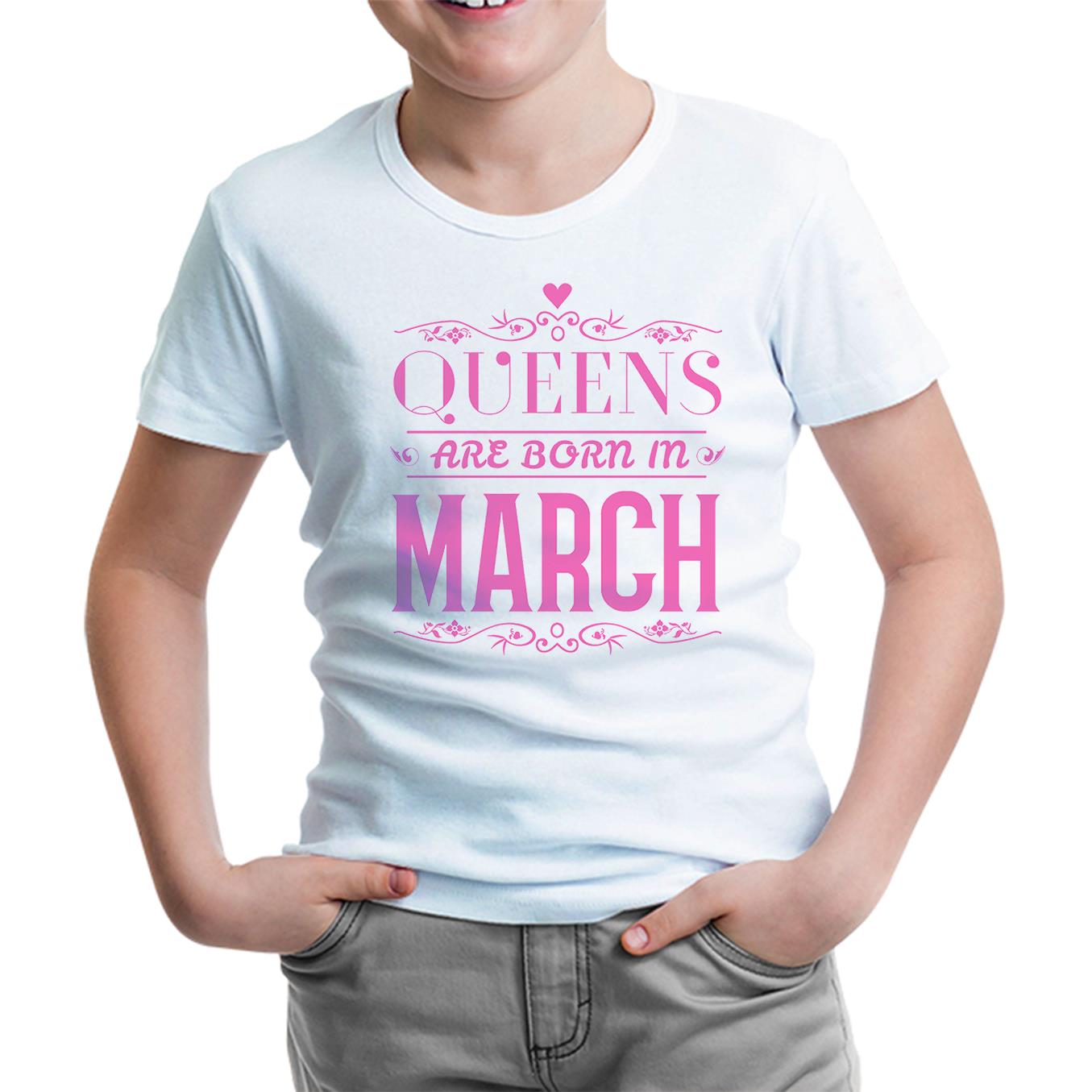 Burç - Queens Born in March 2 Beyaz Çocuk Tshirt