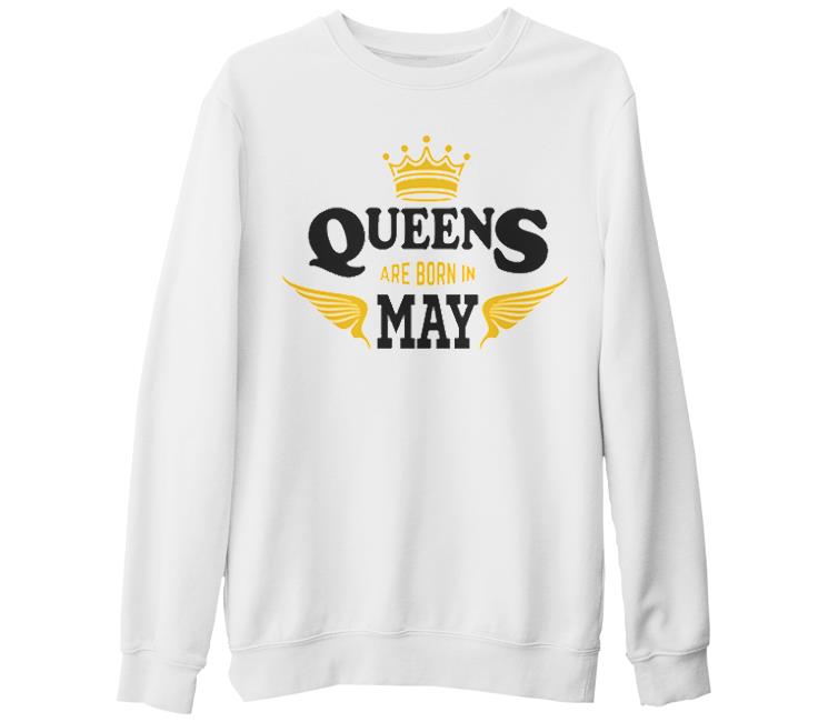 Zodiac Sign - Queens Born in May White Thick Sweatshirt