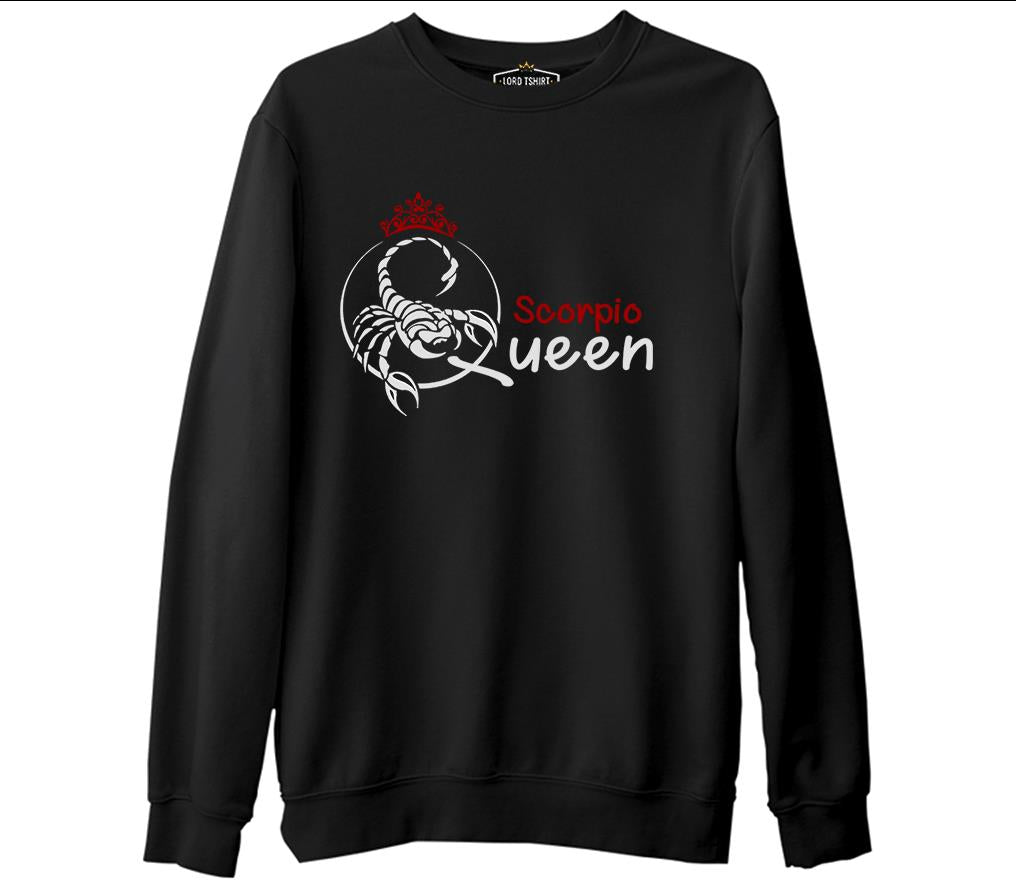 Burç - Scorpio Queen Siyah Erkek Kalın Sweatshirt