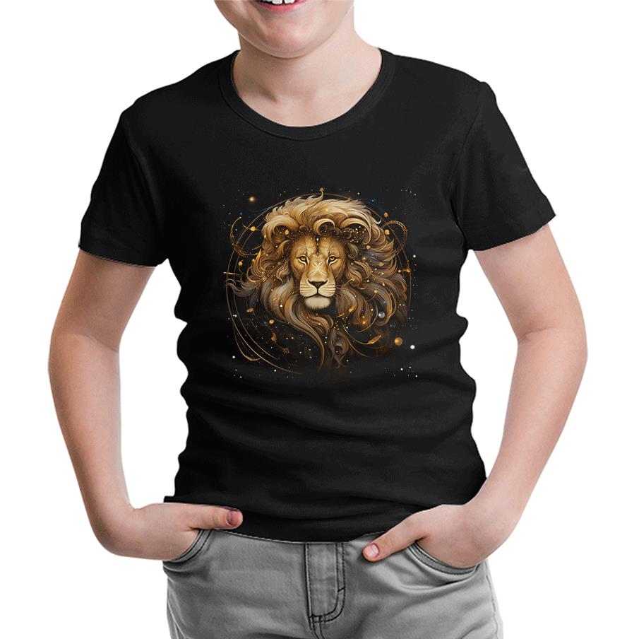 Burçlar - Aslan Siyah Çocuk Tshirt