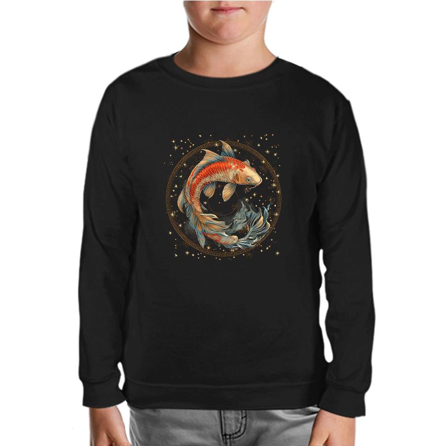 Zodiac Signs - Pisces Black Kids Sweatshirt 