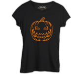 Cadılar Bayramı - Bal Kabağı Pumpkin Siyah Bayan Tshirt