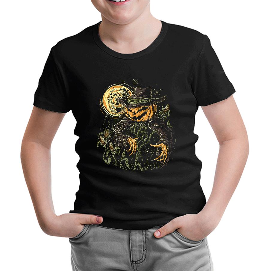 Halloween - Scarecrow Pumpkin Black Kids Tshirt 