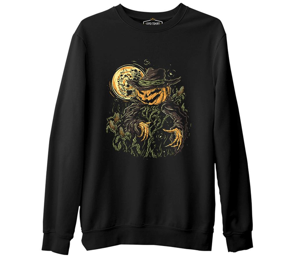 Cadılar Bayramı - Korkuluk Bal Kabağı Siyah Erkek Kalın Sweatshirt