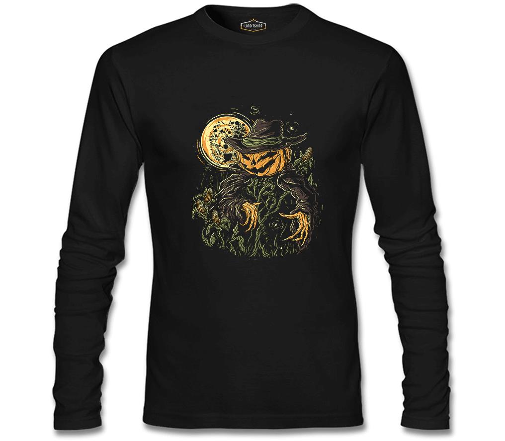 Cadılar Bayramı - Korkuluk Bal Kabağı Siyah Erkek Sweatshirt
