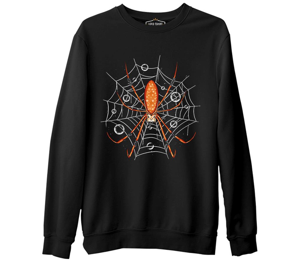 Cadılar Bayramı - Örümcek Ağları Siyah Erkek Kalın Sweatshirt