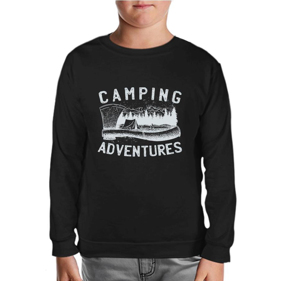 Camping Adventure Ax and Tent Black Kids Sweatshirt