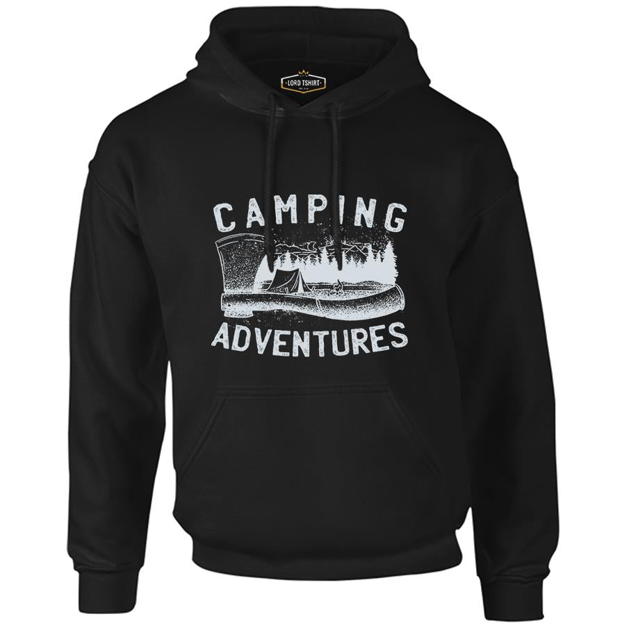 Camping Adventure Axe and Tent Siyah Erkek Fermuarsız Kapşonlu