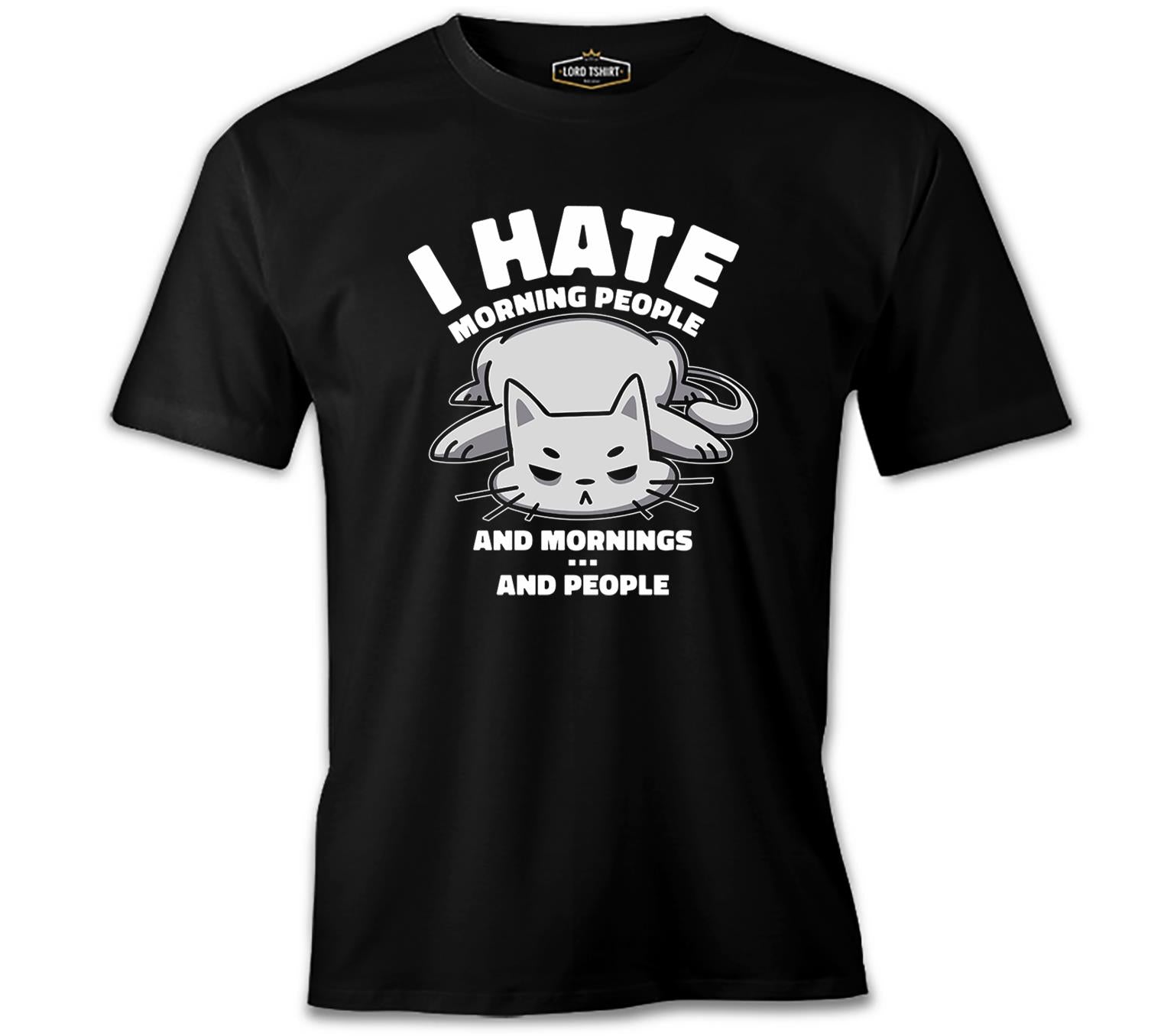 Cat and I Hate People Quote Siyah Erkek Tshirt