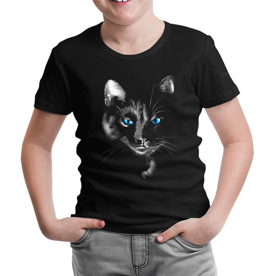 Cat in Blue Siyah Çocuk Tshirt