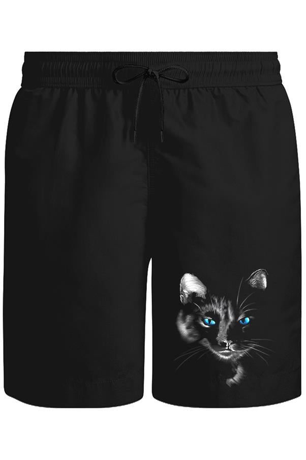 Cat in Blue Unisex Siyah Şort