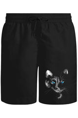Cat in Blue Unisex Siyah Şort