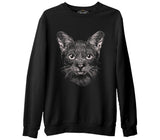 Cat Realistic Siyah Erkek Kalın Sweatshirt