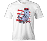 Cat Riding a Skateboard Beyaz Erkek Tshirt