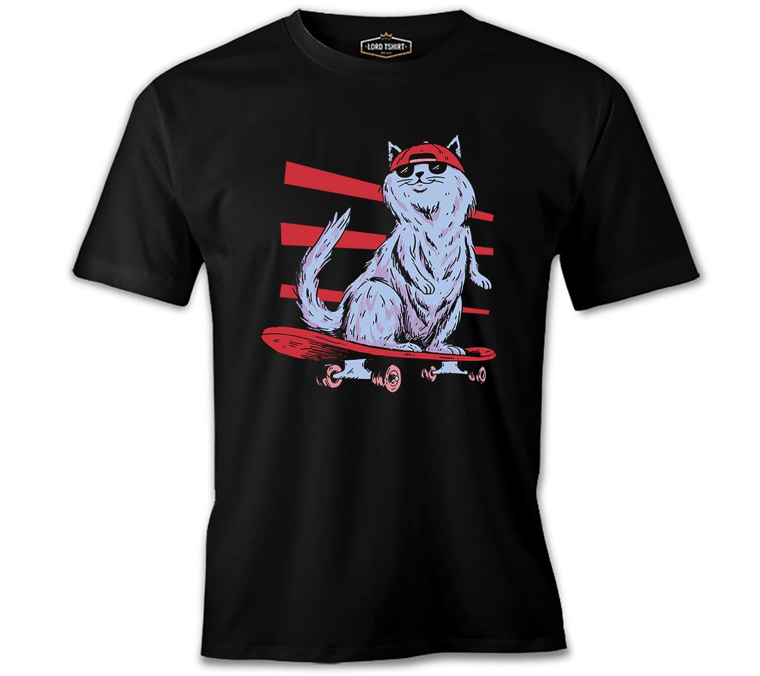 Cat Riding a Skateboard Siyah Erkek Tshirt