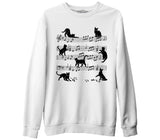 Cats and Notes Beyaz Erkek Kalın Sweatshirt