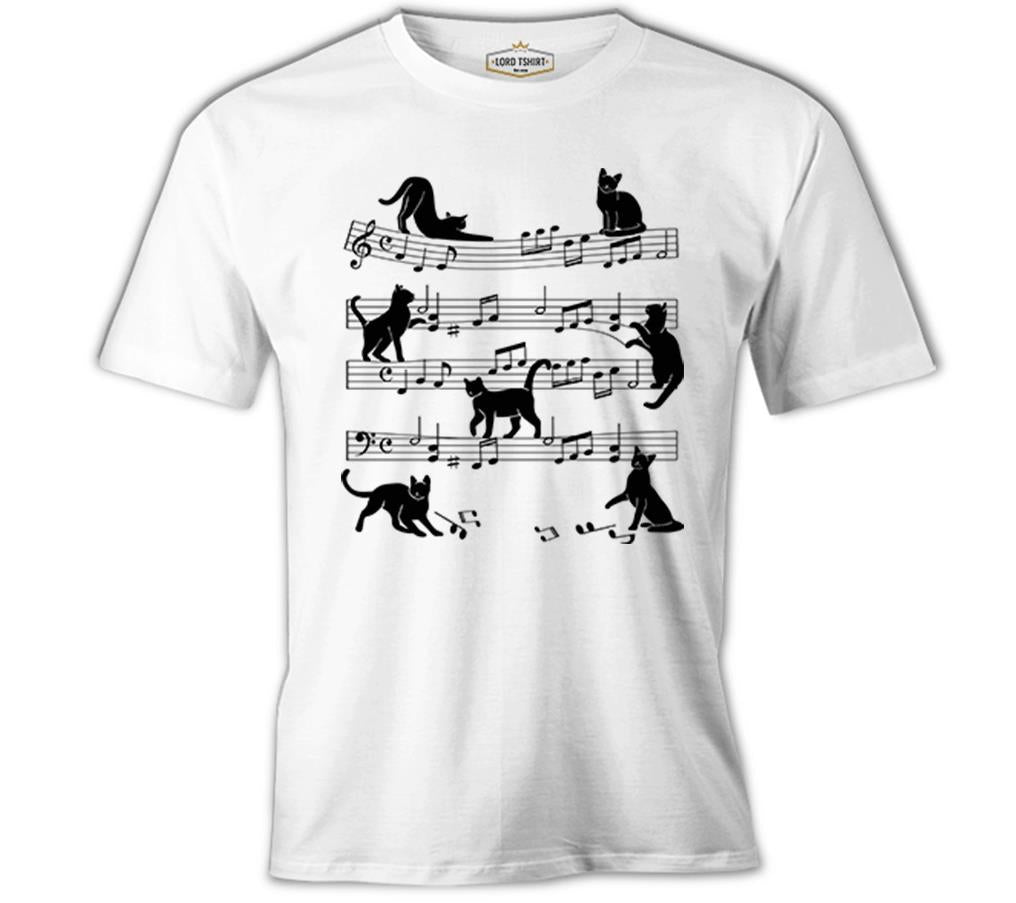 Cats and Notes Beyaz Erkek Tshirt