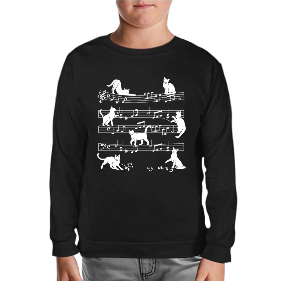 Cats and Notes Black Kids Sweatshirt
