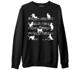 Cats and Notes Siyah Erkek Kalın Sweatshirt