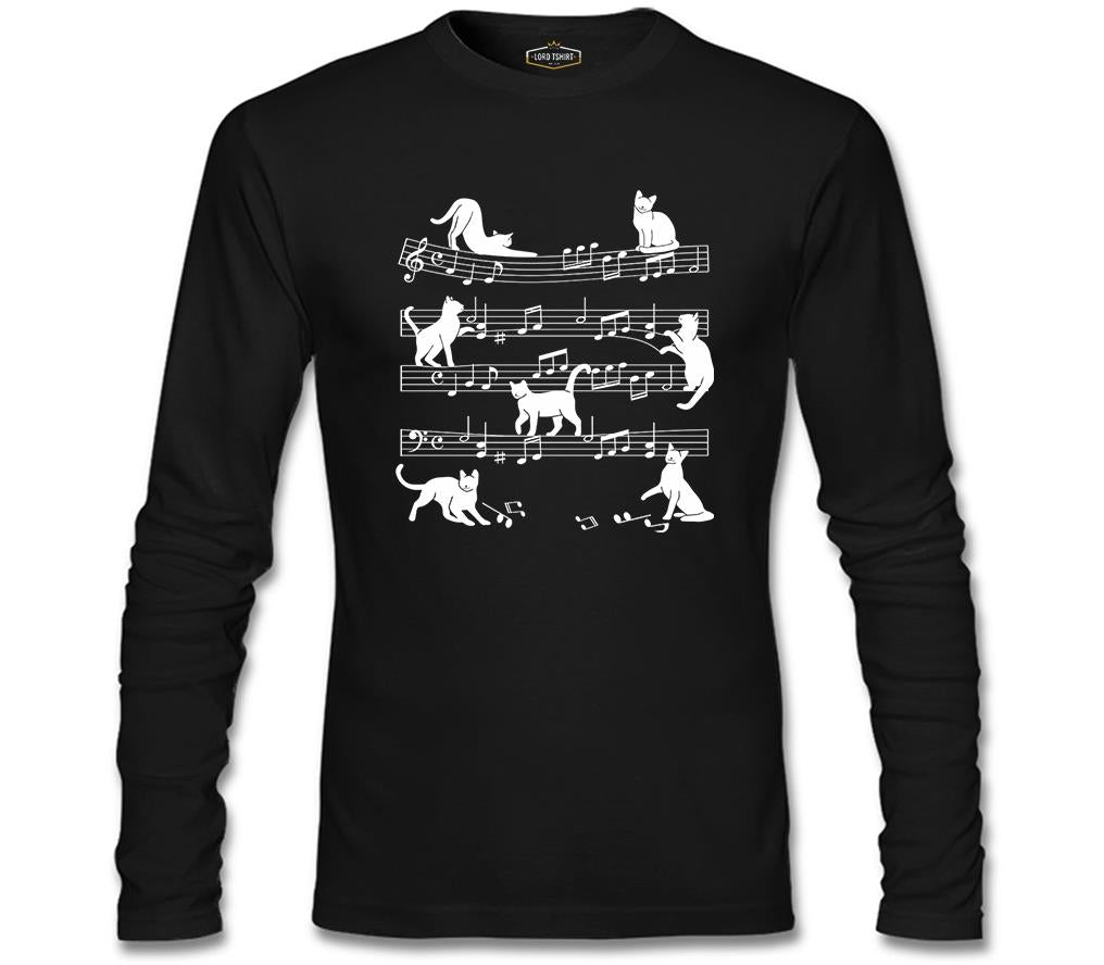 Cats and Notes Siyah Erkek Sweatshirt