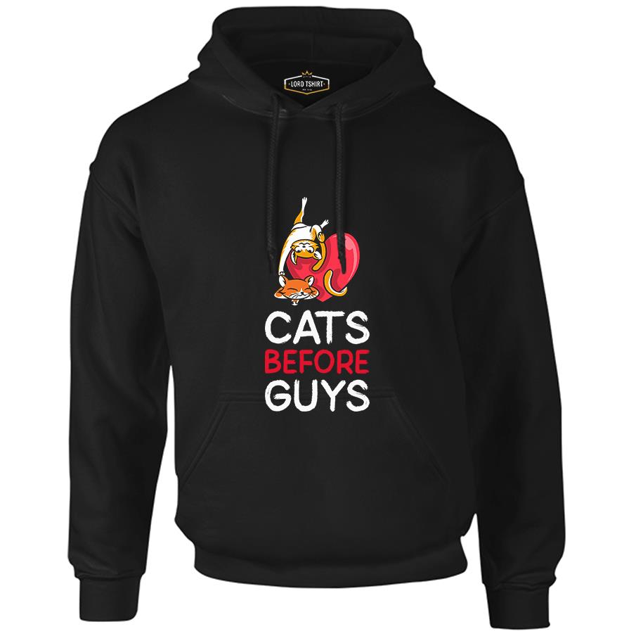 Cats Before Guys Siyah Erkek Fermuarsız Kapşonlu