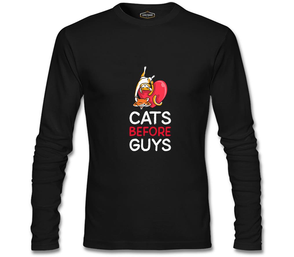 Cats Before Guys Siyah Erkek Sweatshirt