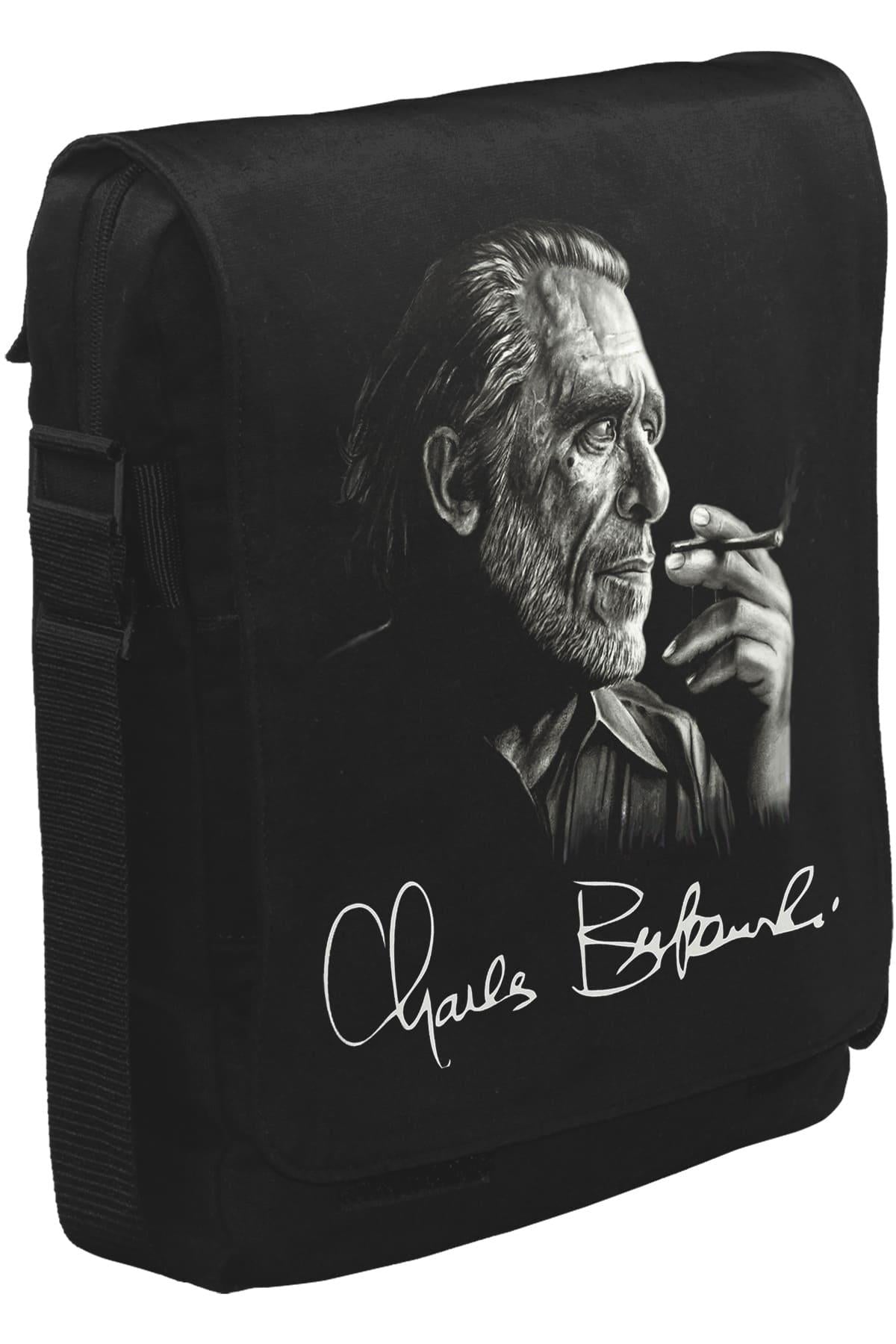 Charles Bukowski Unisex Siyah Postacı Çanta