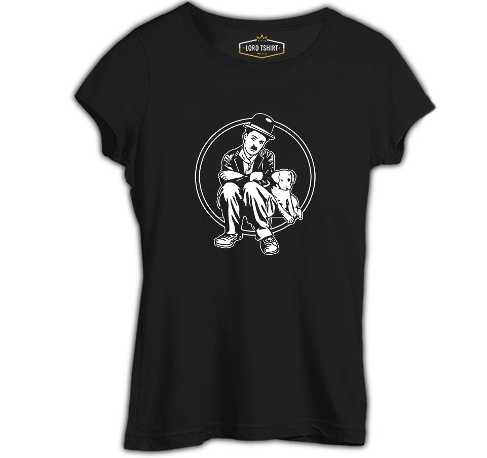 Charlie Chaplin - Köpeğin Hayatı Siyah Kadın Tshirt