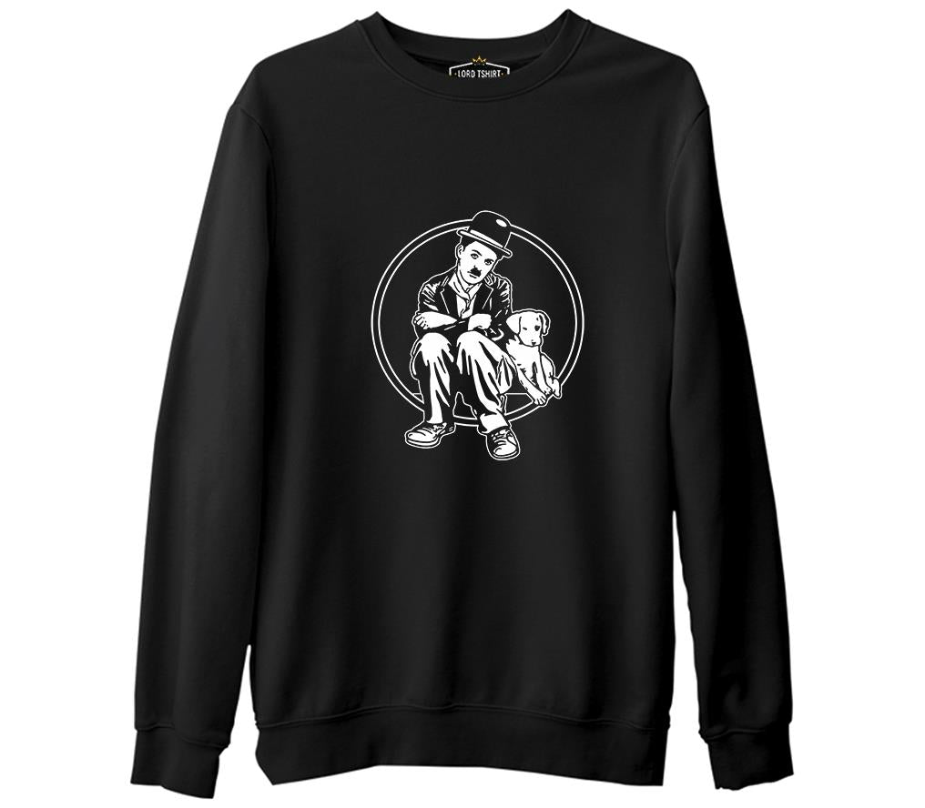 Charlie Chaplin - Köpeğin Hayatı Siyah Erkek Kalın Sweatshirt