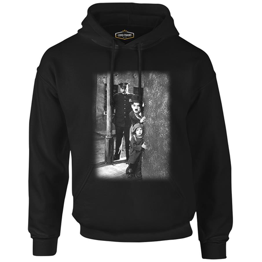 Charlie Chaplin Siyah Erkek Fermuarsız Kapşonlu