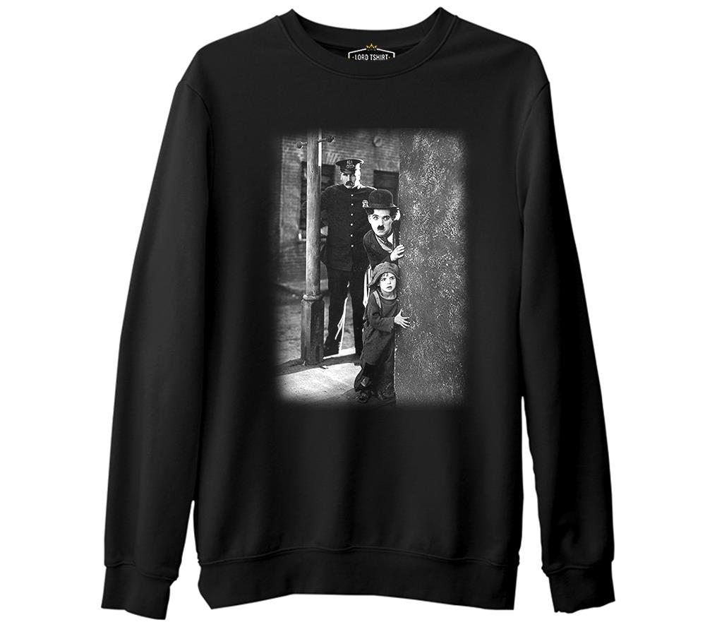 Charlie Chaplin  Siyah Erkek Kalın Sweatshirt