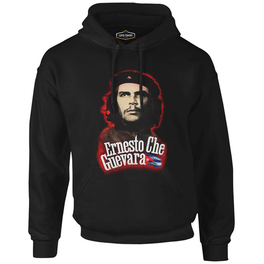 Che Guevara - Flag Siyah Erkek Fermuarsız Kapşonlu