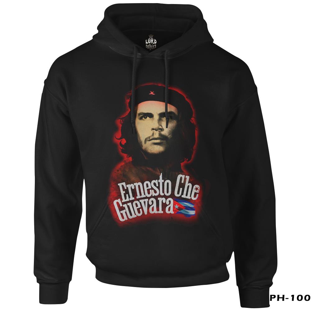 Che Guevara - Flag Siyah Erkek Fermuarsız Kapşonlu
