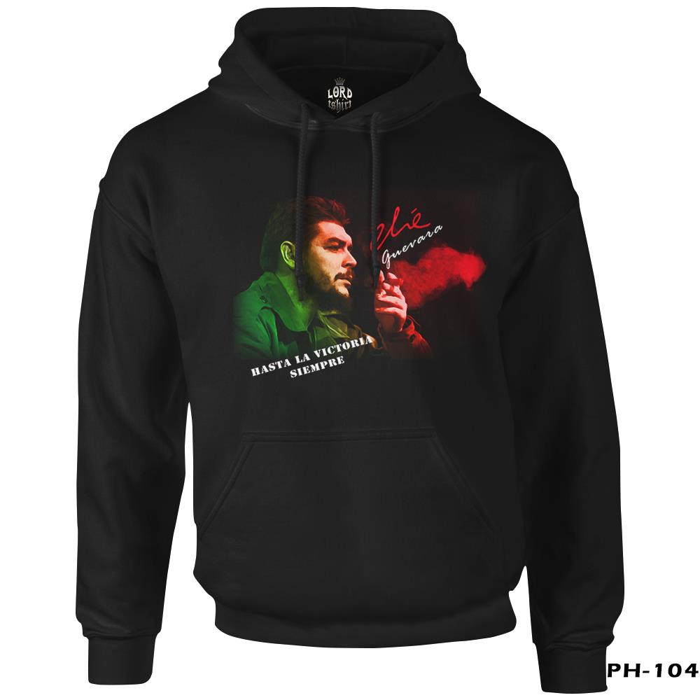 Che Guevara - Green Red Siyah Erkek Fermuarsız Kapşonlu