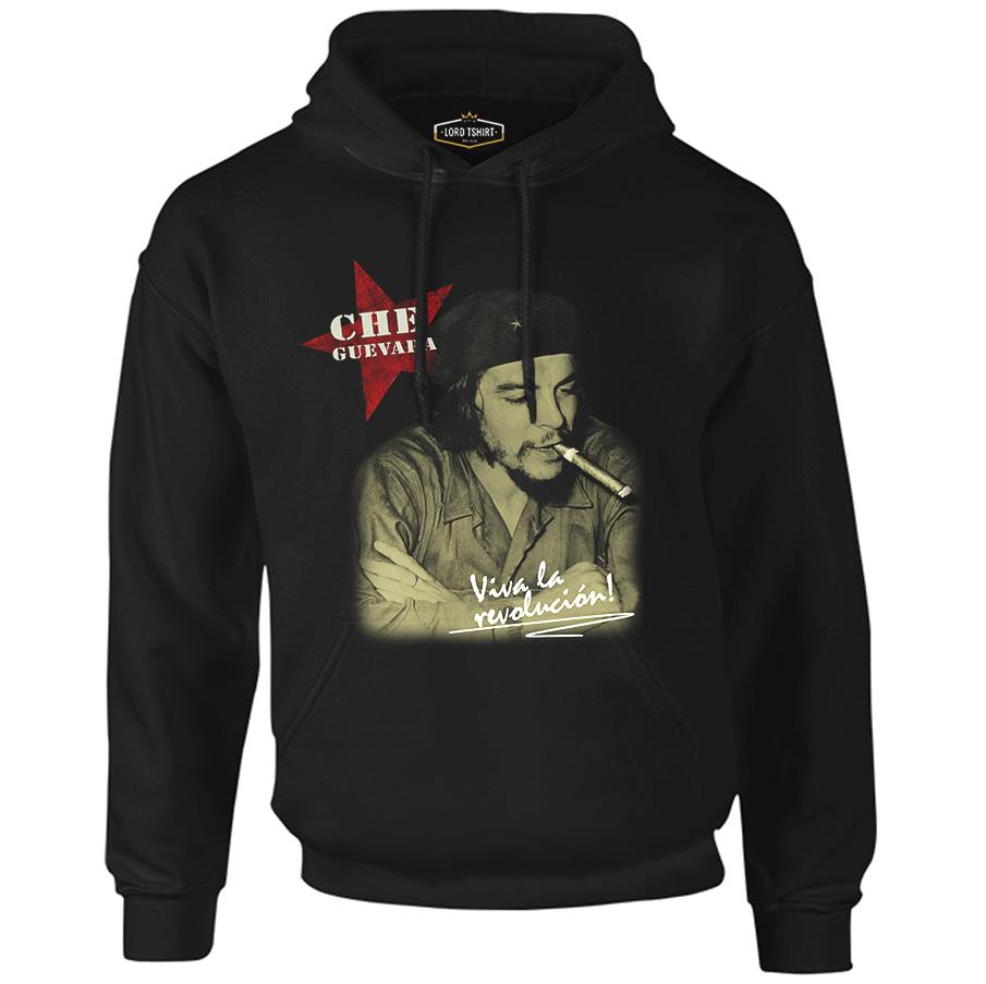 Che Guevara - Puro Siyah Erkek Fermuarsız Kapşonlu
