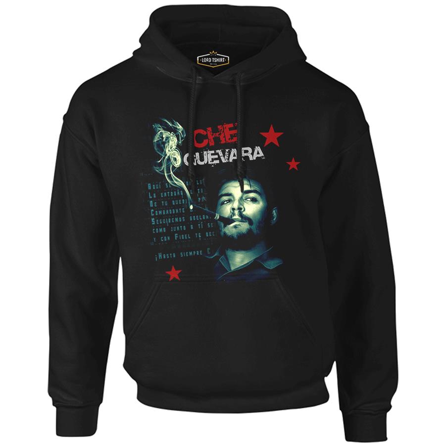 Che Guevara - Smoke Siyah Erkek Fermuarsız Kapşonlu