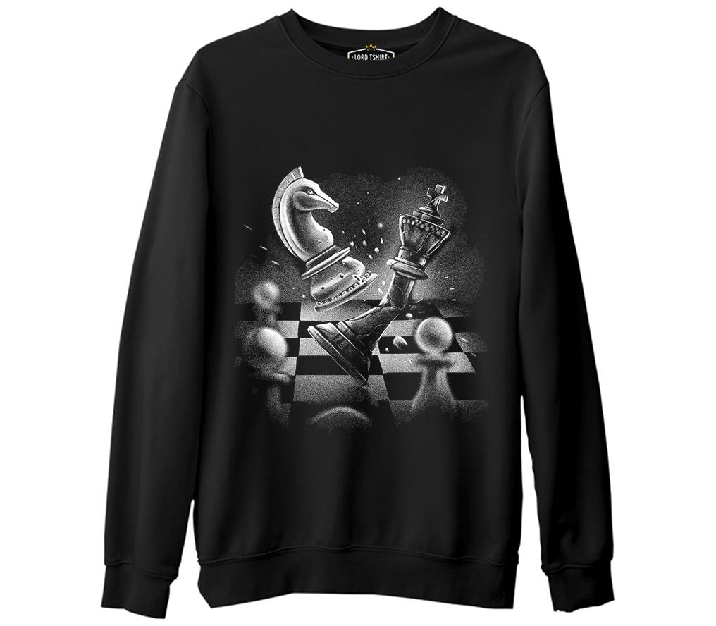 Chess Game with a Broken Queen Siyah Erkek Kalın Sweatshirt