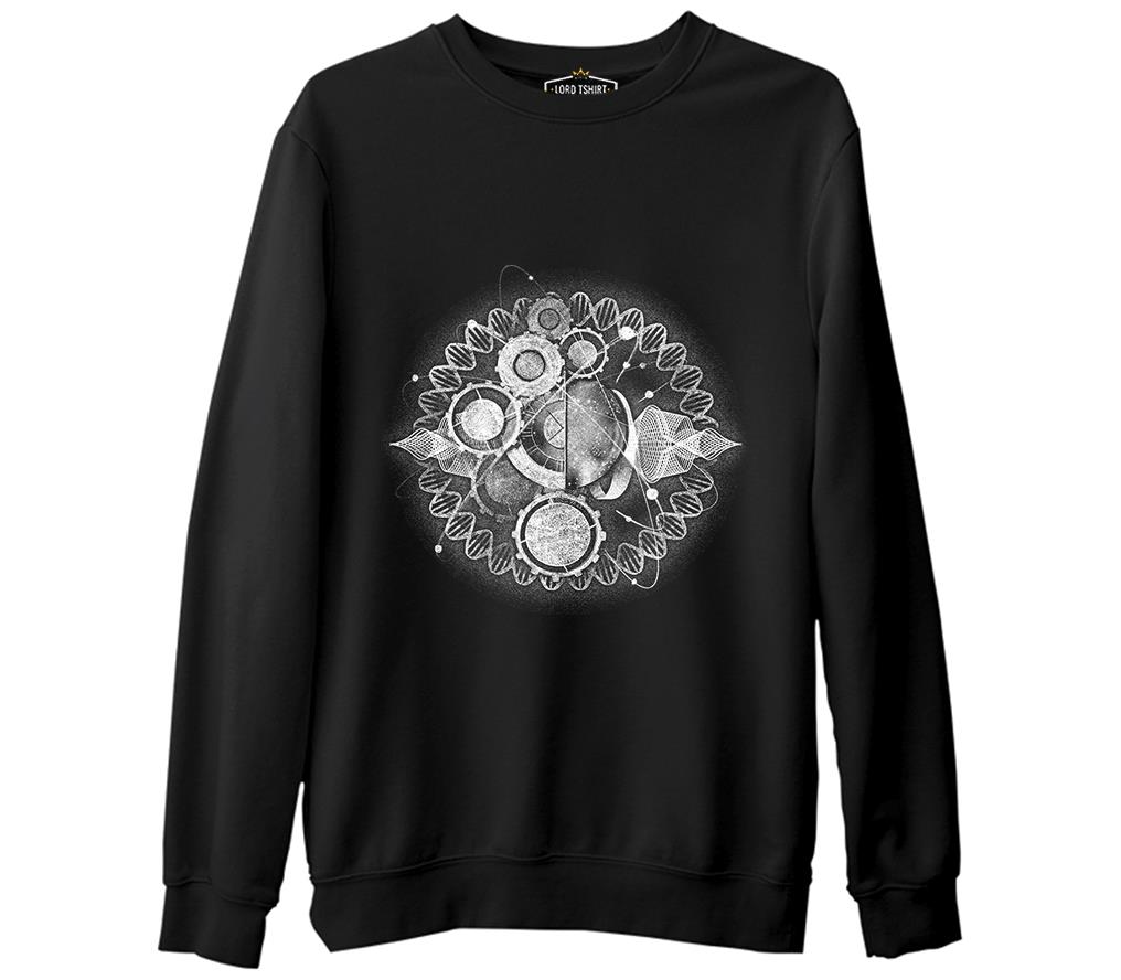 Clock Universe in DNA Chains Abstract Siyah Erkek Kalın Sweatshirt