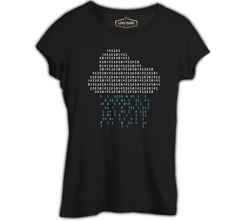 Cloud with Binary Code Numbers Black Women's Tshirt