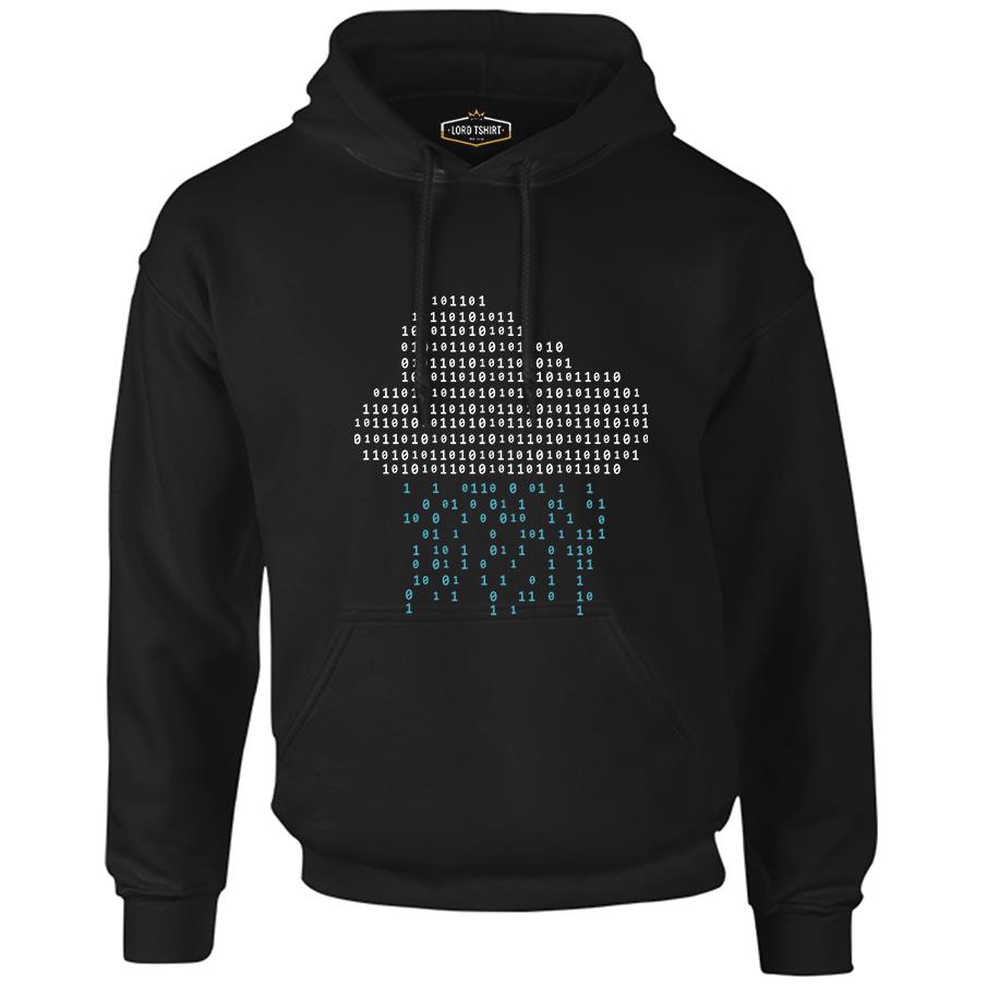 Cloud with Binary Code Numbers Siyah Erkek Fermuarsız Kapşonlu