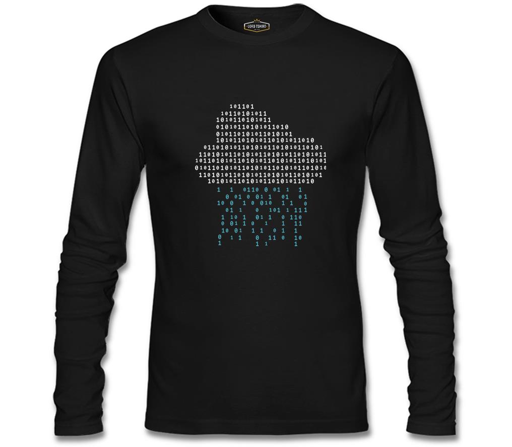 Cloud with Binary Code Numbers Siyah Erkek Sweatshirt